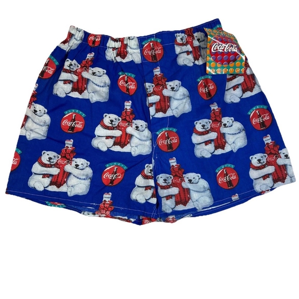 Coca-Cola Xmas Polar Bear Lounge Shorts Mens L Blue Novelty Pajama Boxers